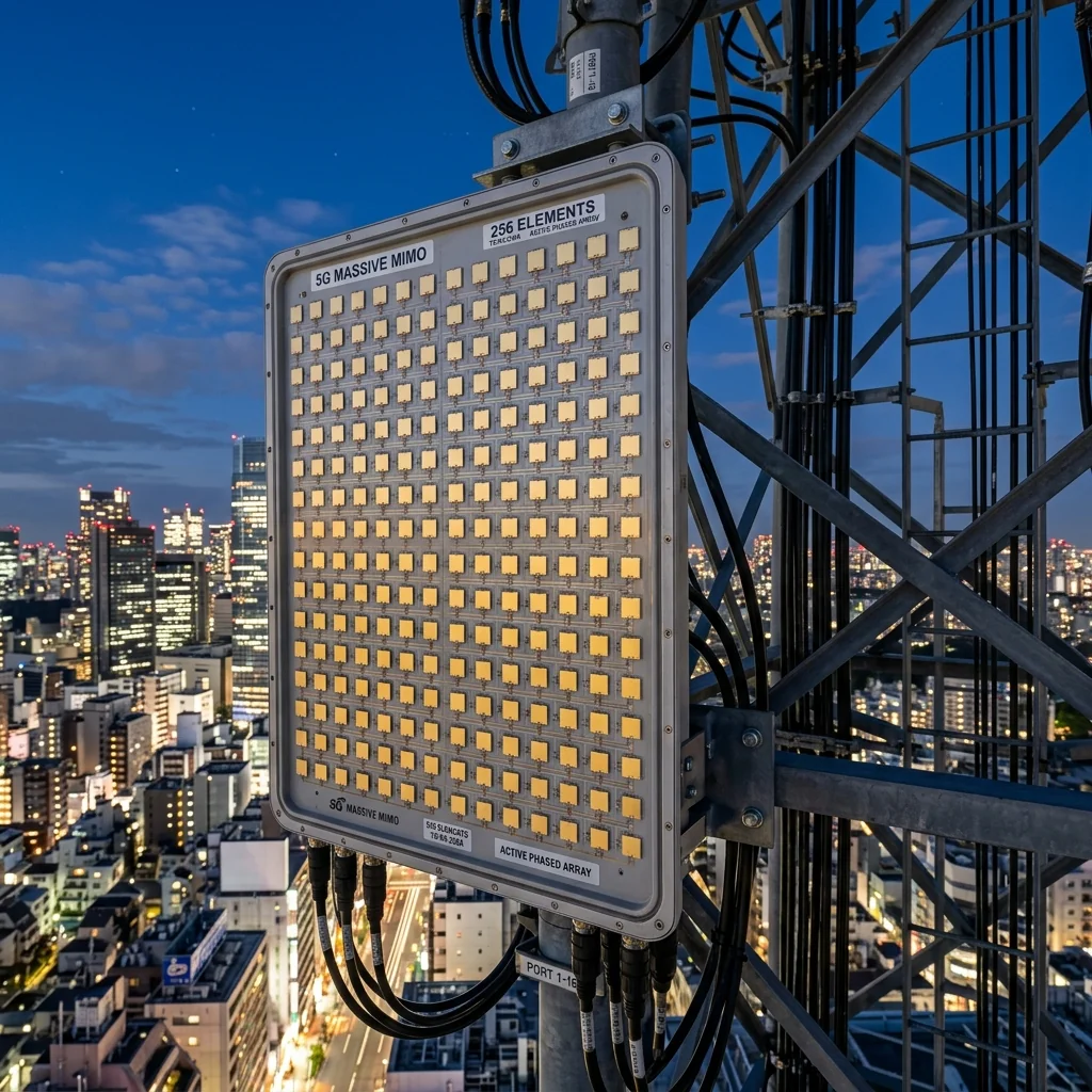 5G massive MIMO antenna panel on a cellular tower