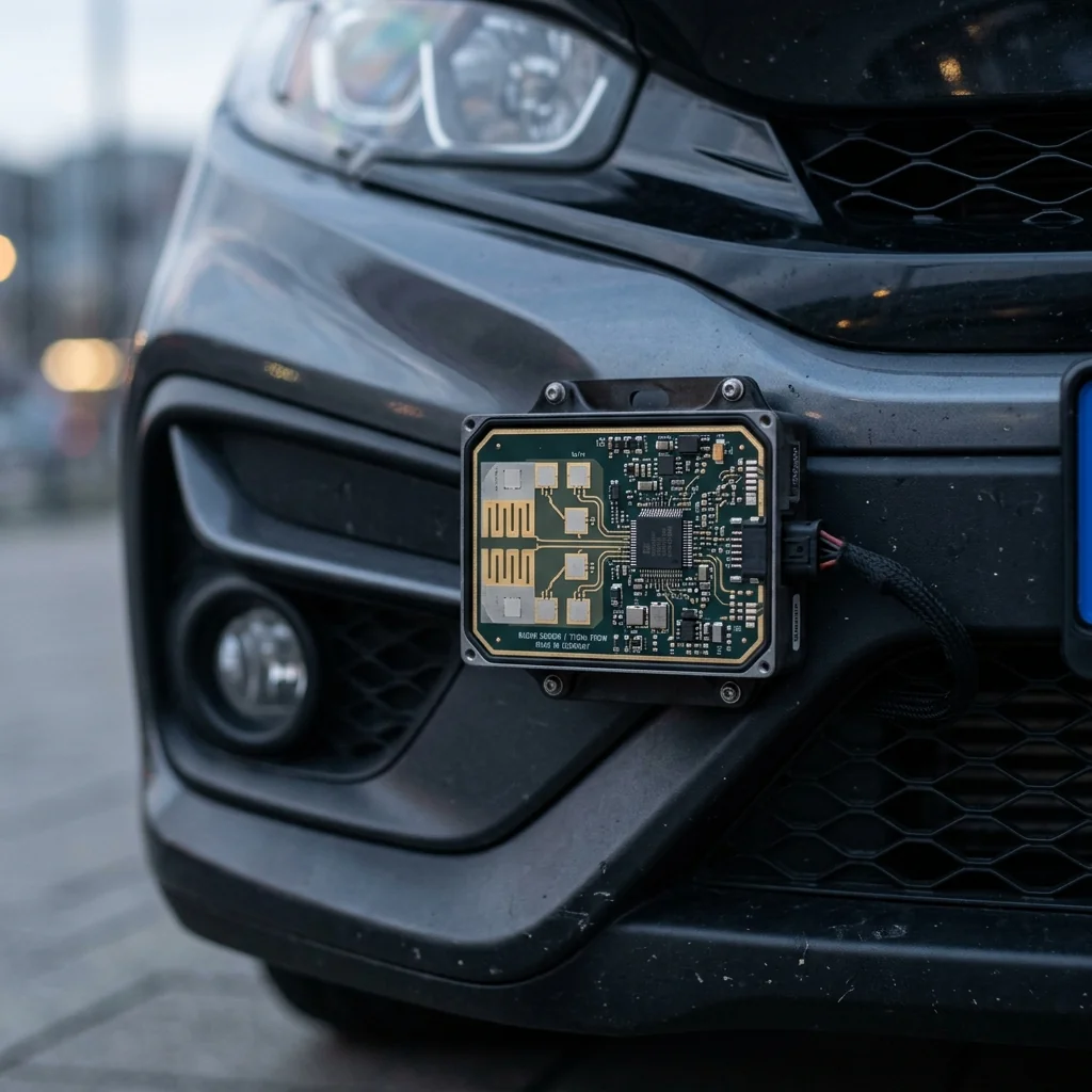 FMCW automotive radar sensor module close-up