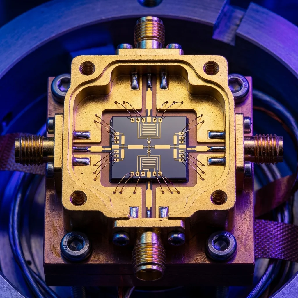 Josephson parametric amplifier chip in a gold-plated microwave package