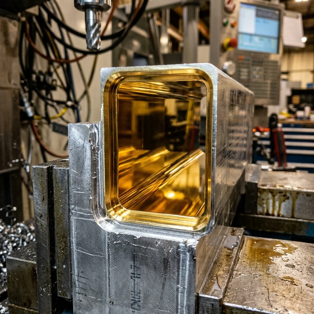 Close-up of gold-plated waveguide interior showing mirror-smooth surface finish